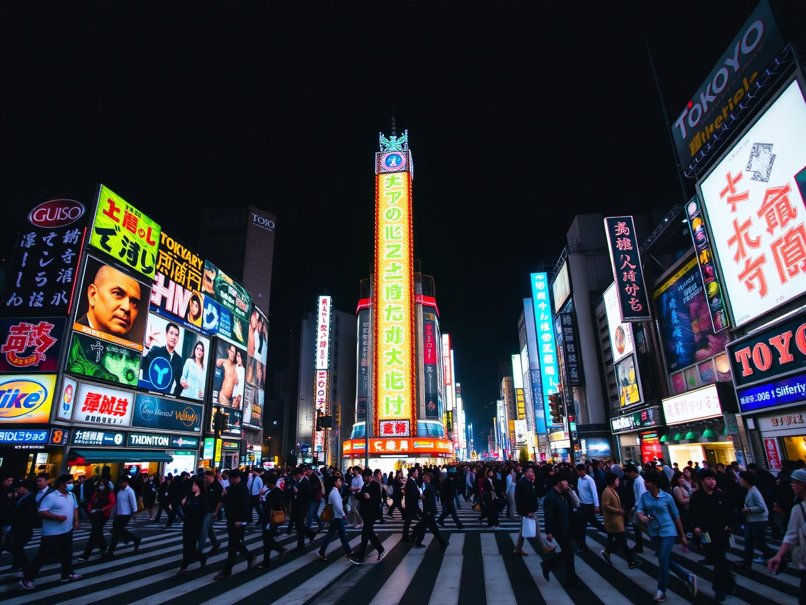 Vibrant Tokyo street scene with neon signs at night